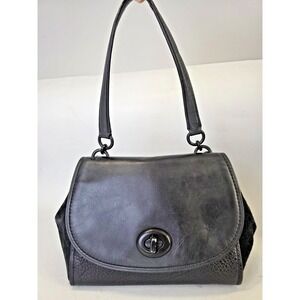 COACH Faye Carryall Crossbody Black Mixed Leather Suede w/Black Hardware Satchel